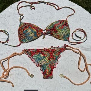 Luli Fama Red and Orange Bikini Set Vibrant Swimwear
